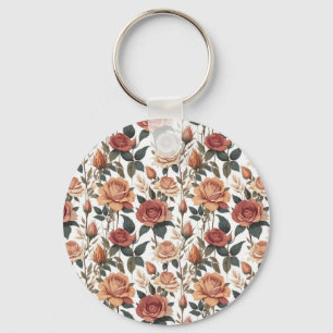 Classic Vintage Red Rose Botanical Garden Key Ring