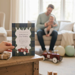 classic Vintage Red Toy Car rsvp qr code birthday Invitation