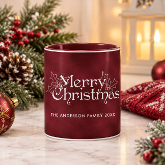 Classic Vintage Red Velvet Merry Christmas Name Mug