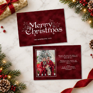 Classic Vintage Red Velvet Merry Christmas Photo Holiday Card