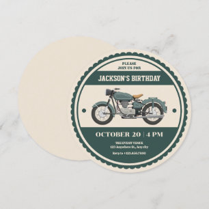 Classic vintage retro green motorcycle birthday invitation