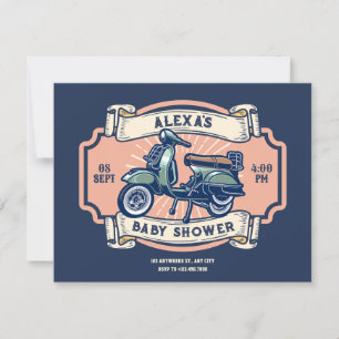 Classic vintage retro motorcycle baby shower invitation