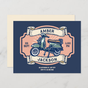 Classic vintage retro motorcycle wedding invitation