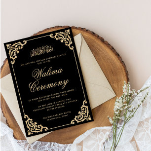 Classic Vintage Rococo Gold Black Walima Ceremony Invitation