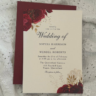 Classic Vintage Romantic Red Roses Elegant Wedding Invitation