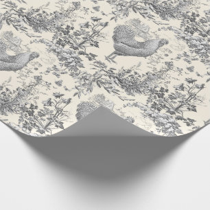 Classic Vintage Rooster Grey Floral Toile  Wrapping Paper