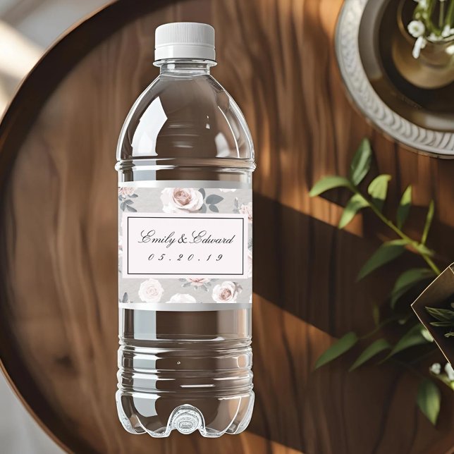 Classic Vintage Rose Wedding Water Bottle Label (Creator Uploaded)