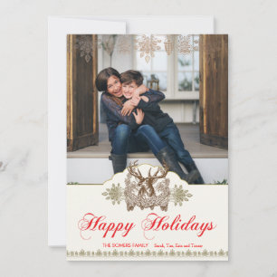 Classic Vintage Rustic Deer Head Holiday Photocard