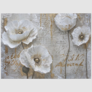 Classic Vintage Rustic White Poppies Decoupage Tissue Paper