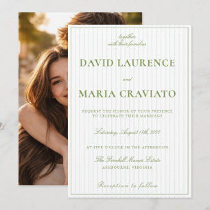 Classic Vintage Sage Green & Blue Wedding Invitati Invitation