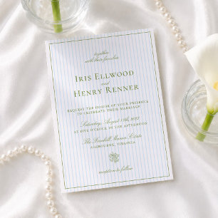 Classic Vintage Sage Green & Blue Wedding Invitation
