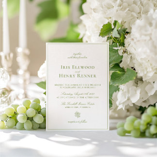 Classic Vintage Sage Green & White Wedding Invitation