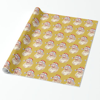 Classic Vintage Santa Claus Winking Metallic Gold Wrapping Paper