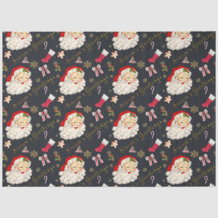 Classic Vintage Santa Greetings in Black Tissue Paper