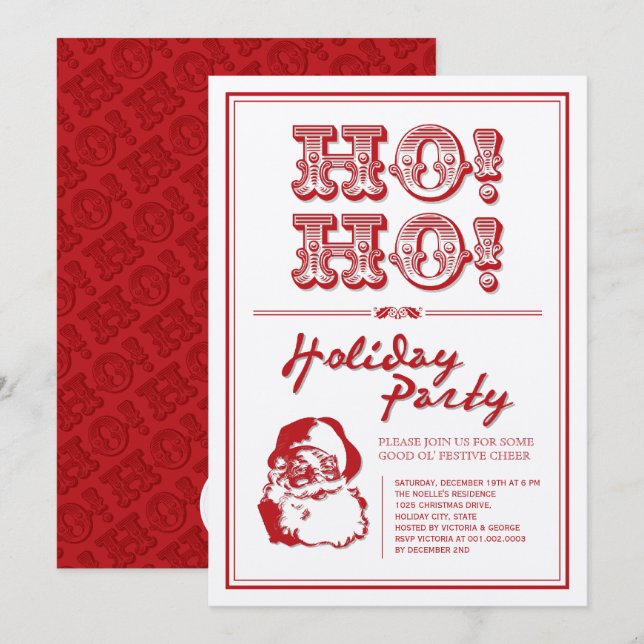 Classic Vintage Santa HO HO Holiday Party Invite (Front/Back)