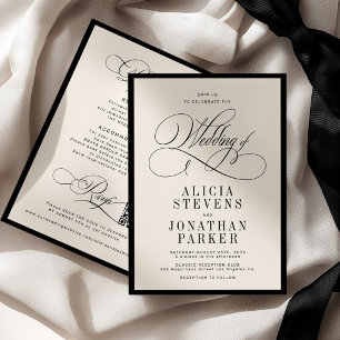 Classic vintage script ivory old money wedding invitation
