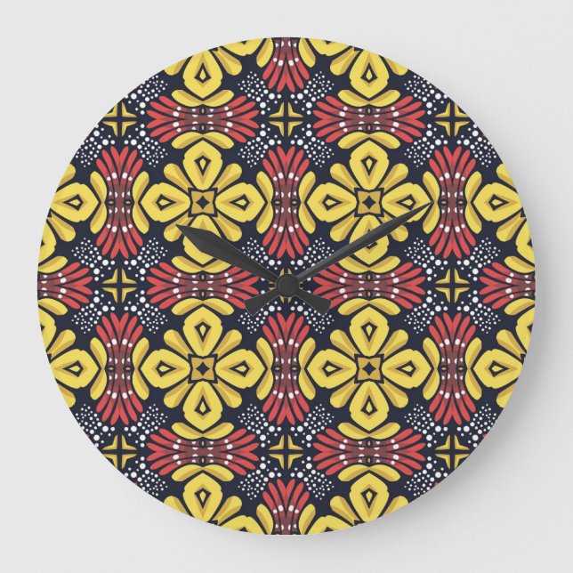 Classic Vintage: Seamless Flower Pattern Large Clock (Front)