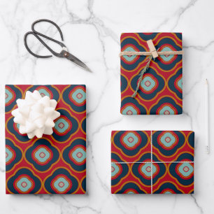 Classic Vintage Shapes Pattern Red and Navy Blue Wrapping Paper Sheet