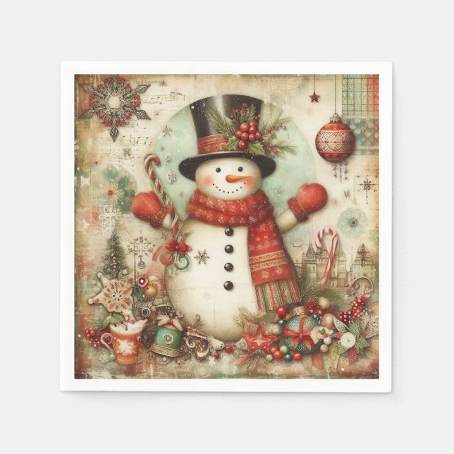 Classic Vintage Snowman Christmas Holiday Party Napkin (Front)