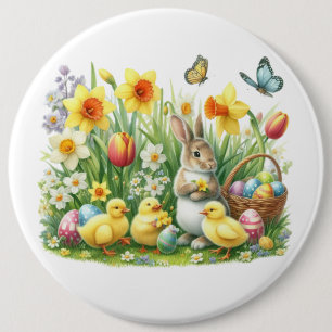 Classic/Vintage spring rabbit/chicken 6 Cm Round Badge