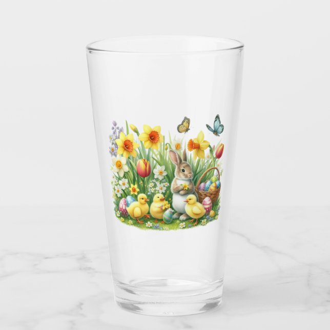 Classic/Vintage spring rabbit/chicken Glass (Front)