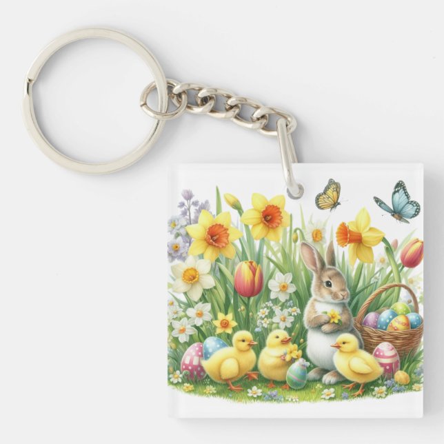 Classic/Vintage spring rabbit/chicken Key Ring (Front)