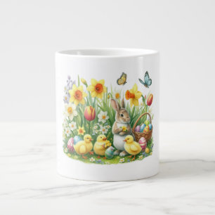 Classic/Vintage spring rabbit/chicken Large Coffee Mug