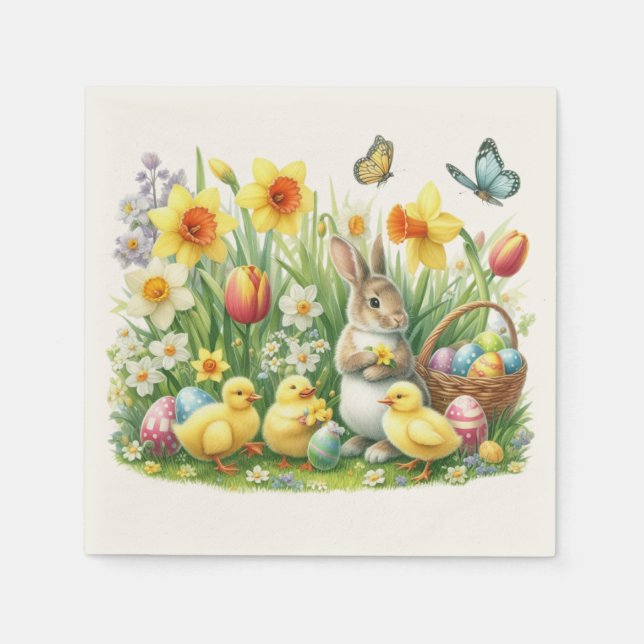 Classic/Vintage spring rabbit/chicken Napkin (Front)