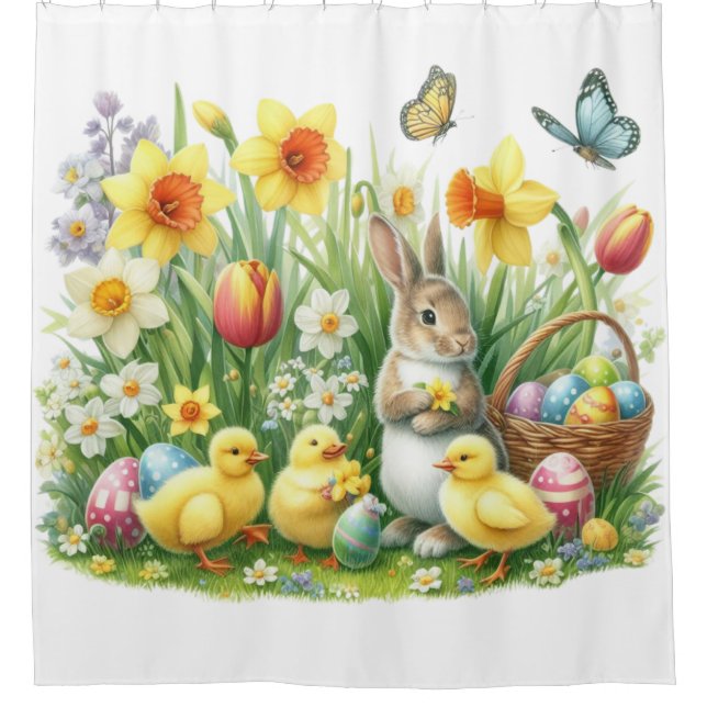 Classic/Vintage spring rabbit/chicken Shower Curtain (Front)