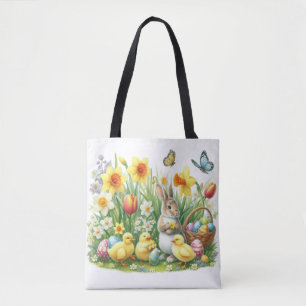 Classic/Vintage spring rabbit/chicken Tote Bag