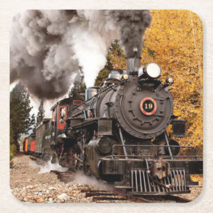 Classic Vintage Steam Engine Train Square Paper Coaster
