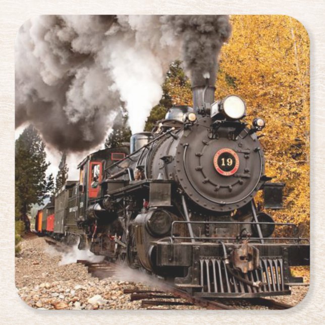 Classic Vintage Steam Engine Train Square Paper Coaster (Front)