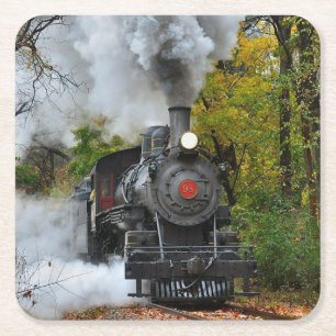 Classic Vintage Steam Engine Train Square Paper Coaster