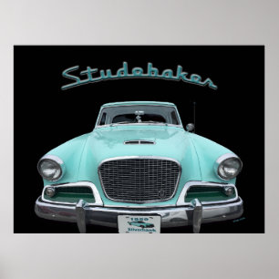 Classic Vintage Studebaker Silver Hawk 1959 Car Poster