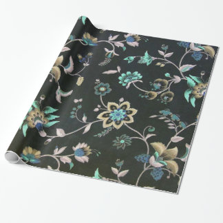 Classic vintage teal pink green bohemian floral wrapping paper