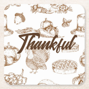 Classic Vintage Thanksgiving Minimalist Rustic Square Paper Coaster