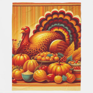 classic/vintage Thanksgiving Turkey Fleece Blanket