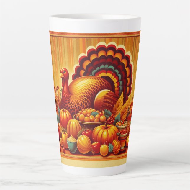 classic/vintage Thanksgiving Turkey Latte Mug (Front)