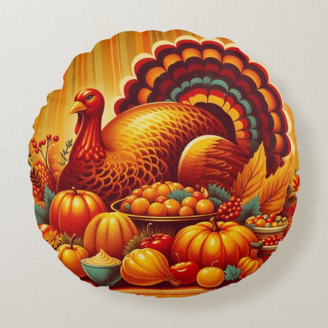 classic/vintage Thanksgiving Turkey Round Cushion (Front)