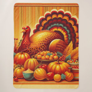 classic/vintage Thanksgiving Turkey Sherpa Blanket