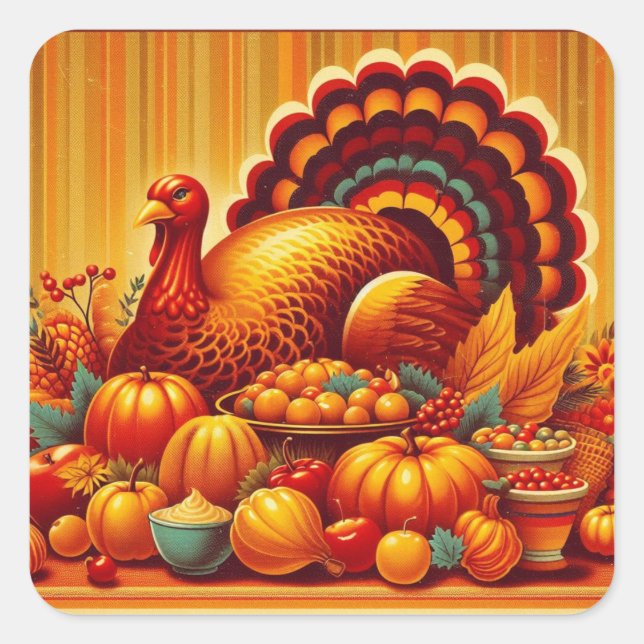 classic/vintage Thanksgiving Turkey Square Sticker (Front)