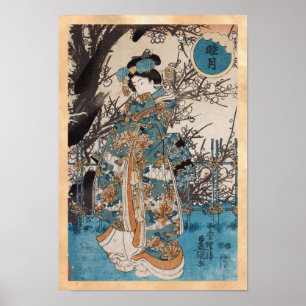 Classic vintage ukiyo-e japanese geisha portrait poster