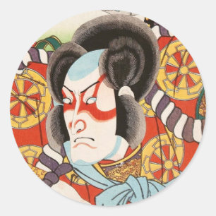 Classic vintage ukiyo-e kabuki samurai Utagawa art Classic Round Sticker