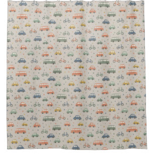 Classic Vintage Vehicles Pattern with Cars Shower Curtain