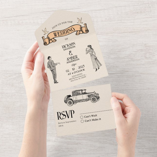 Classic Vintage Wedding  All In One Invitation (Tearaway)