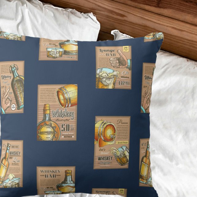 Classic Vintage Whiskey Bar Poster Pattern  Cushion (Creator Uploaded)