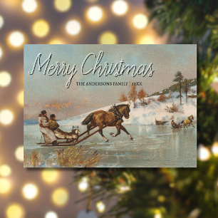 Classic Vintage Winter Sleigh Ride Scene Holiday Card