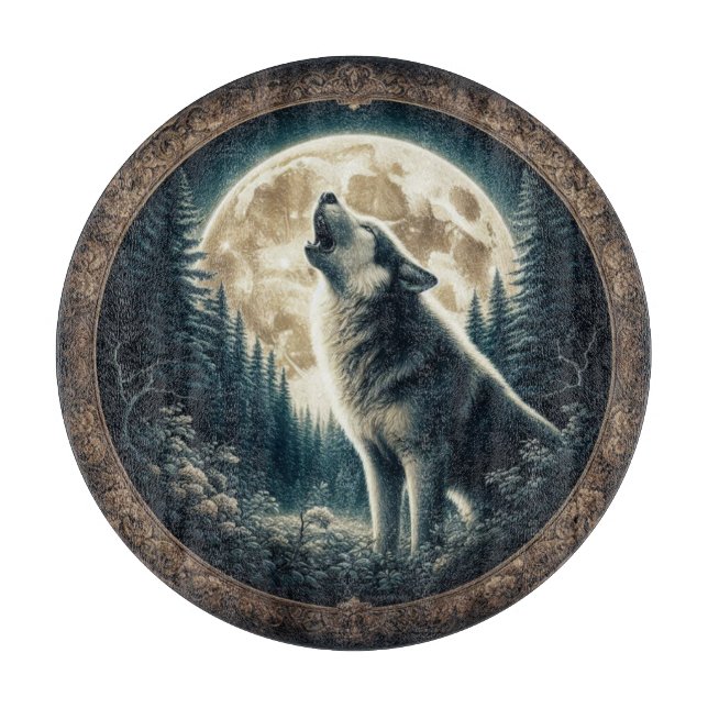 Classic, vintage wolf & moon  cutting board (Front)