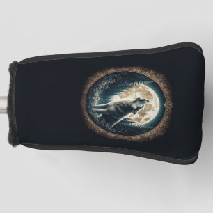 Classic, vintage wolf & moon golf head cover