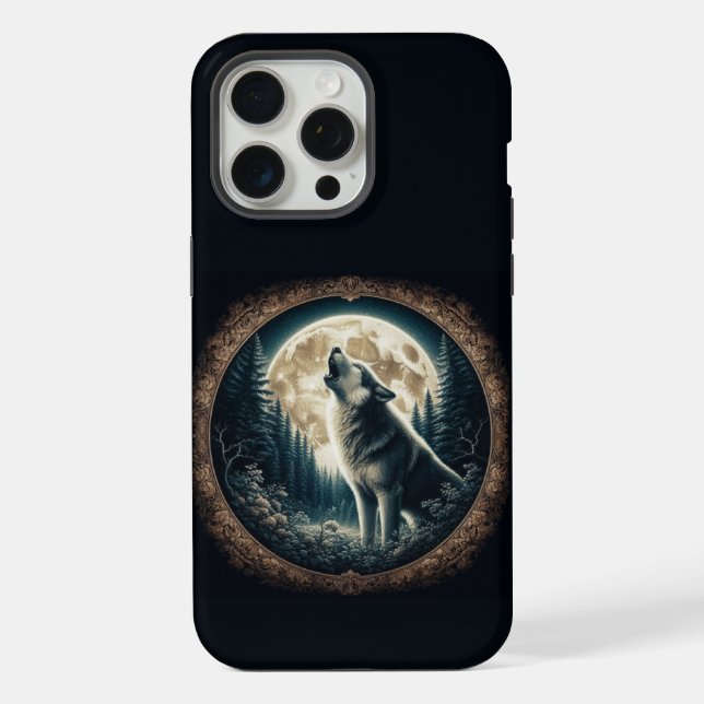 Classic, vintage wolf & moon  iPhone case (Back)